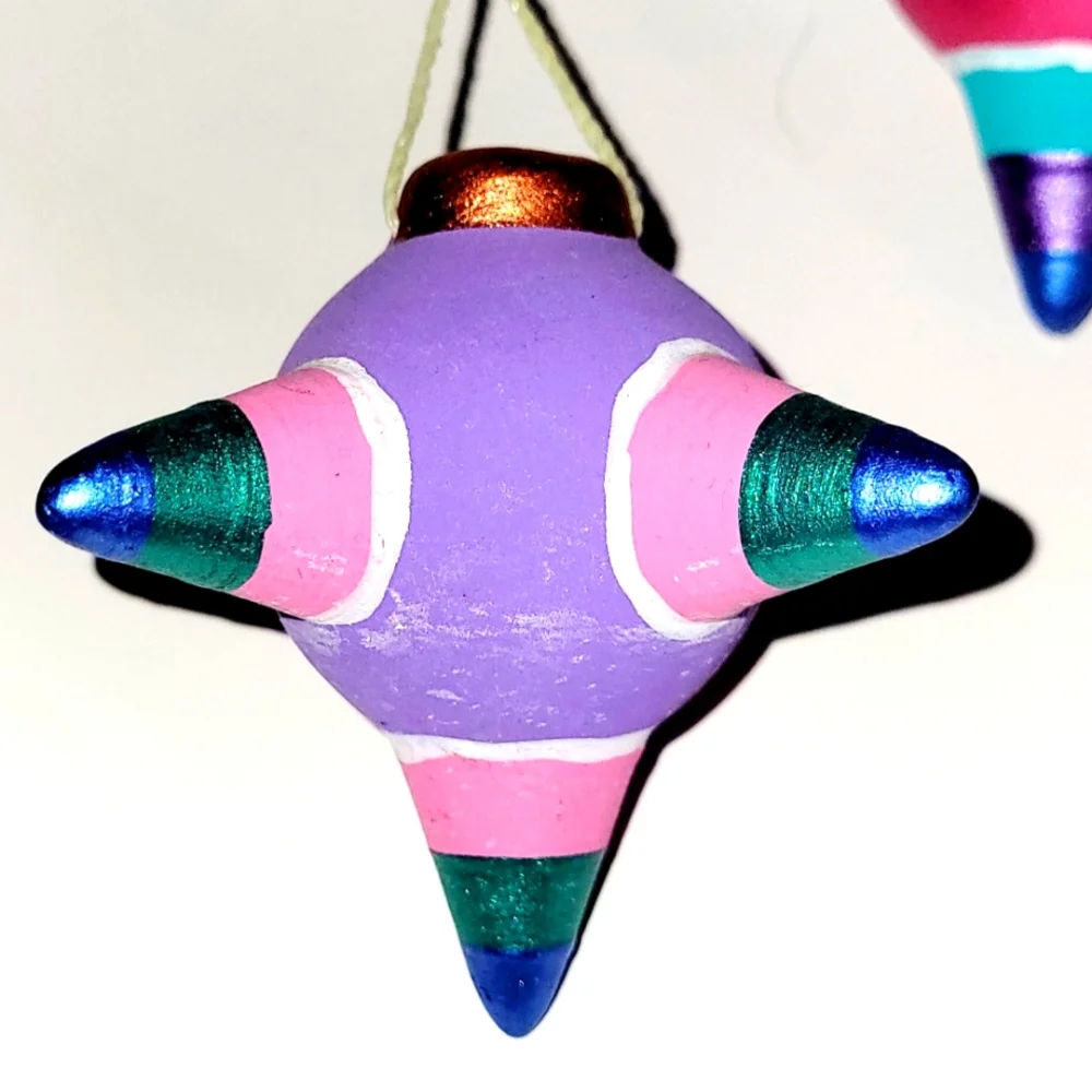 Folkart Mobile, 3 Metallic Painted Clay Piñatas, Mexican Hanging Decorat…